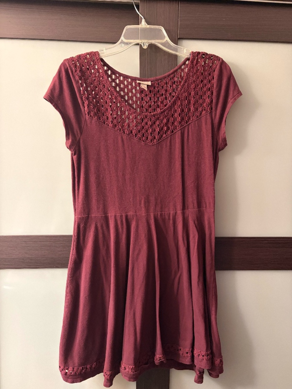 Maroon Crochet & Cotton Short dress, size: XL (brand: Cape > Juby)